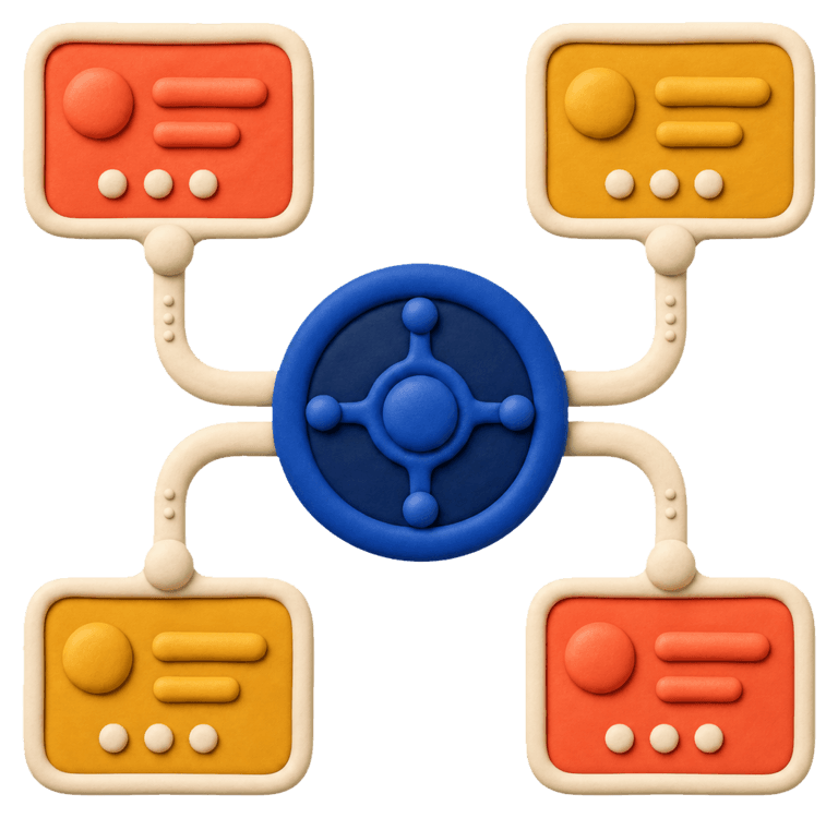 Illustration en volume de l'organisation des pages du site