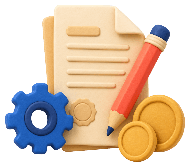 Illustration d'un document avec un crayon et un symbole euro